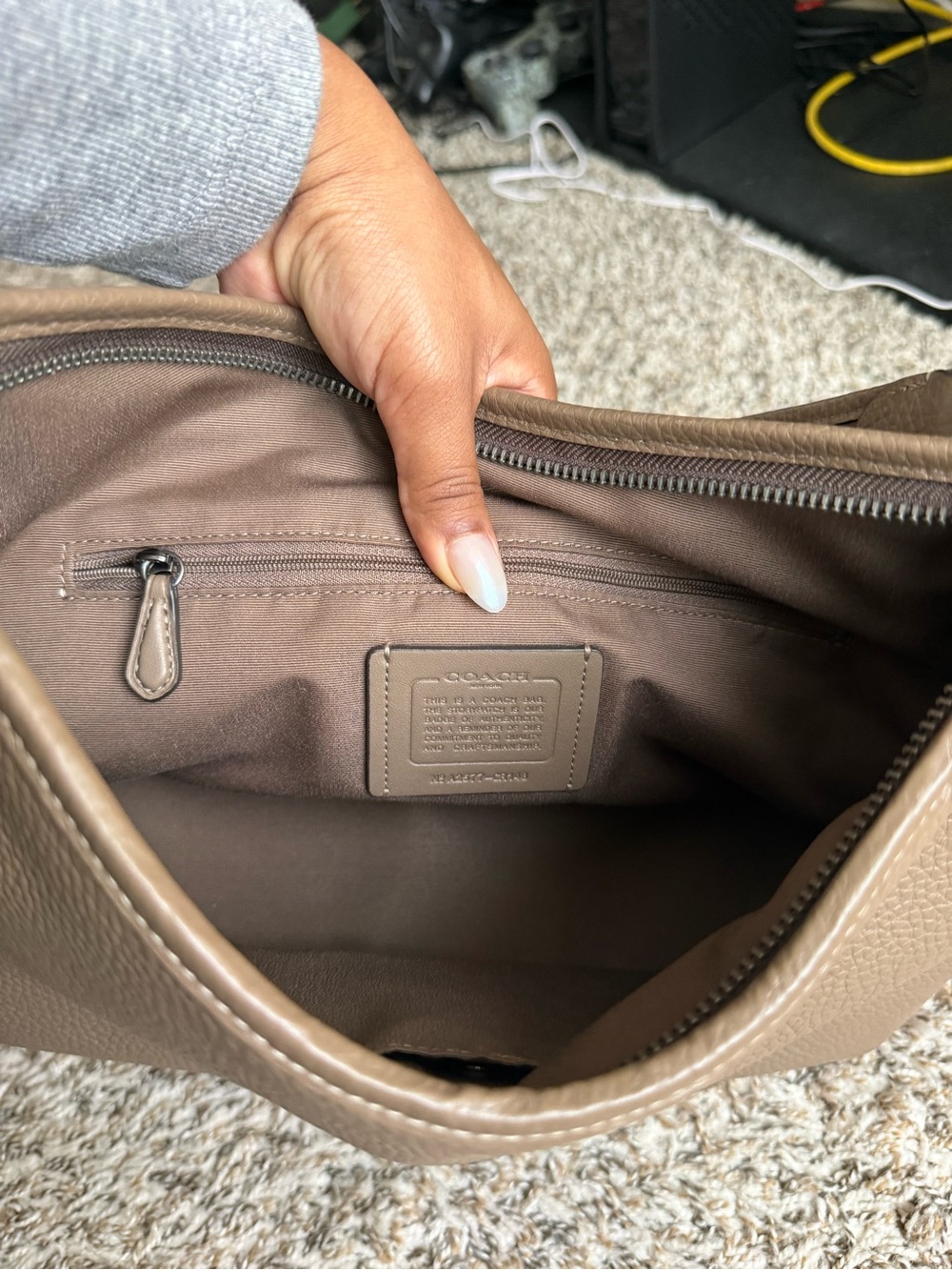 Coach Taupe Pebbled Leather Shoulder Bag - Picture 7 of 12